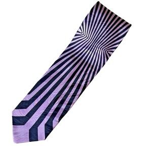 Giorgio Brutini Striped Purple Black 100% Silk Neck Tie Psychedelic Groovy Retro